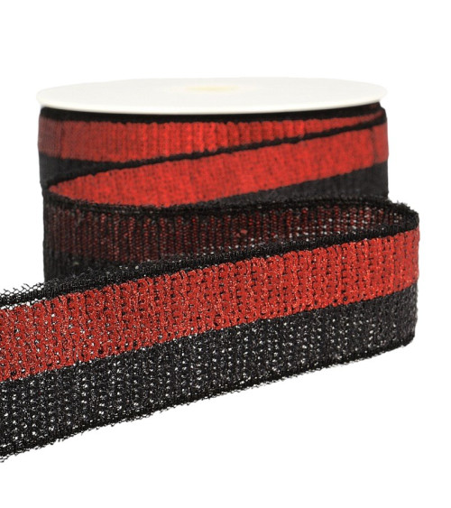 Bobine 13m Galon paillettes bicolore 32mm Rouge/noir