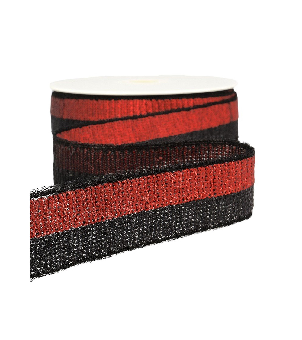 13-m-Spule. Zweifarbiges Paillettengeflecht, 32 mm, Rot/Schwarz