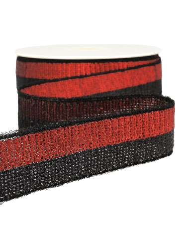 13-m-Spule. Zweifarbiges Paillettengeflecht, 32 mm, Rot/Schwarz