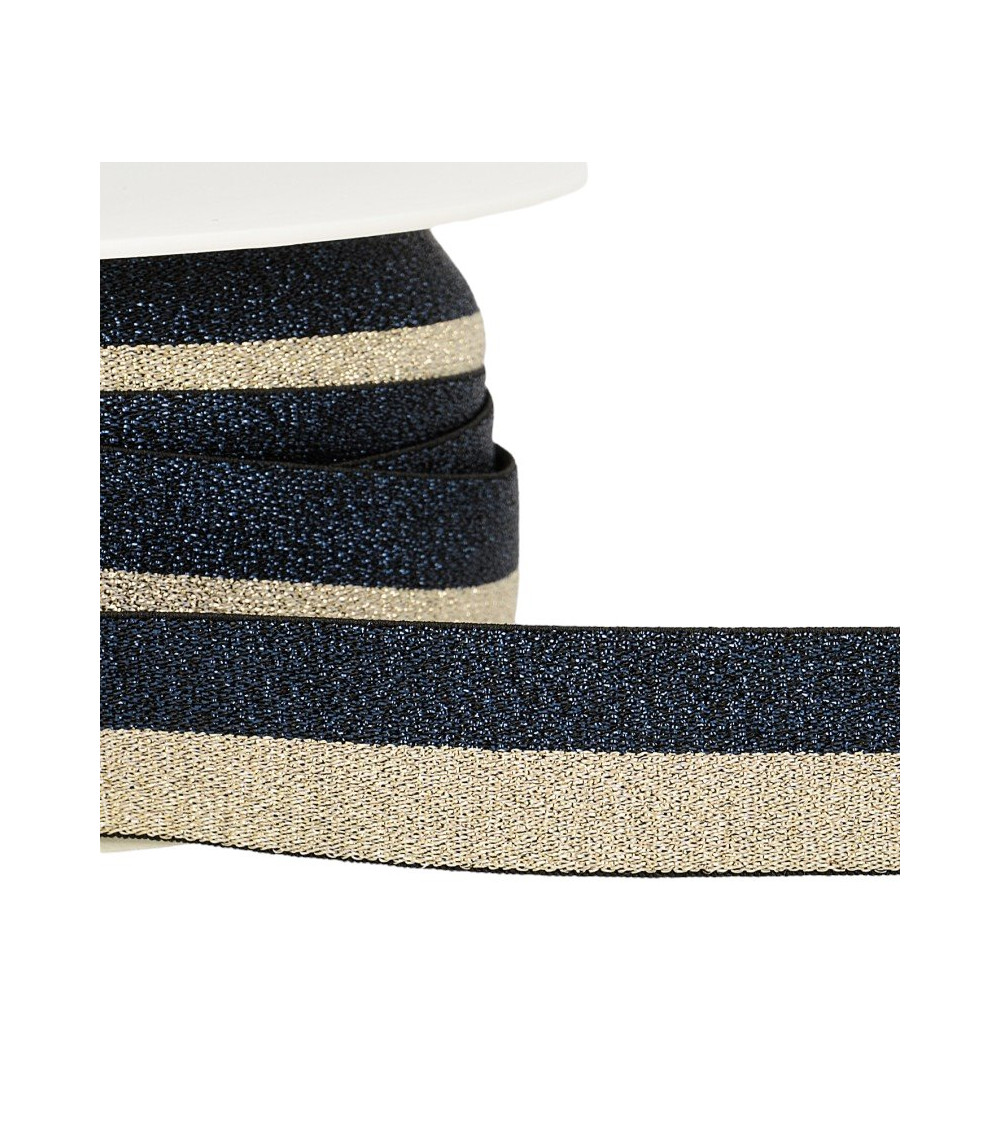 Bobina da 22m Elastico metallico bicolore 10mm Navy/oro