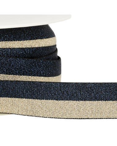 Bobina da 22m Elastico metallico bicolore 10mm Navy/oro