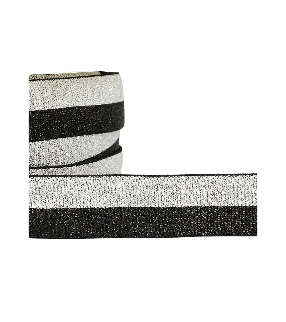 Bobina da 22m Elastico metallico bicolore 10mm Nero/argento