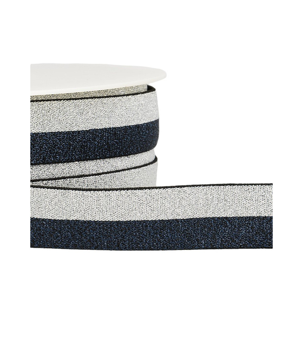 22-m-Rolle Zweifarbiges Metallgummiband 10 mm Marineblau/Silber