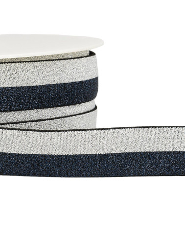 22-m-Rolle Zweifarbiges Metallgummiband 10 mm Marineblau/Silber