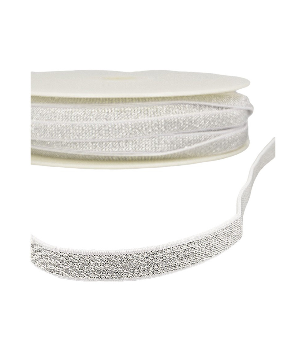 Bobina 30m Elástico metálico canto 10mm Blanco/plata