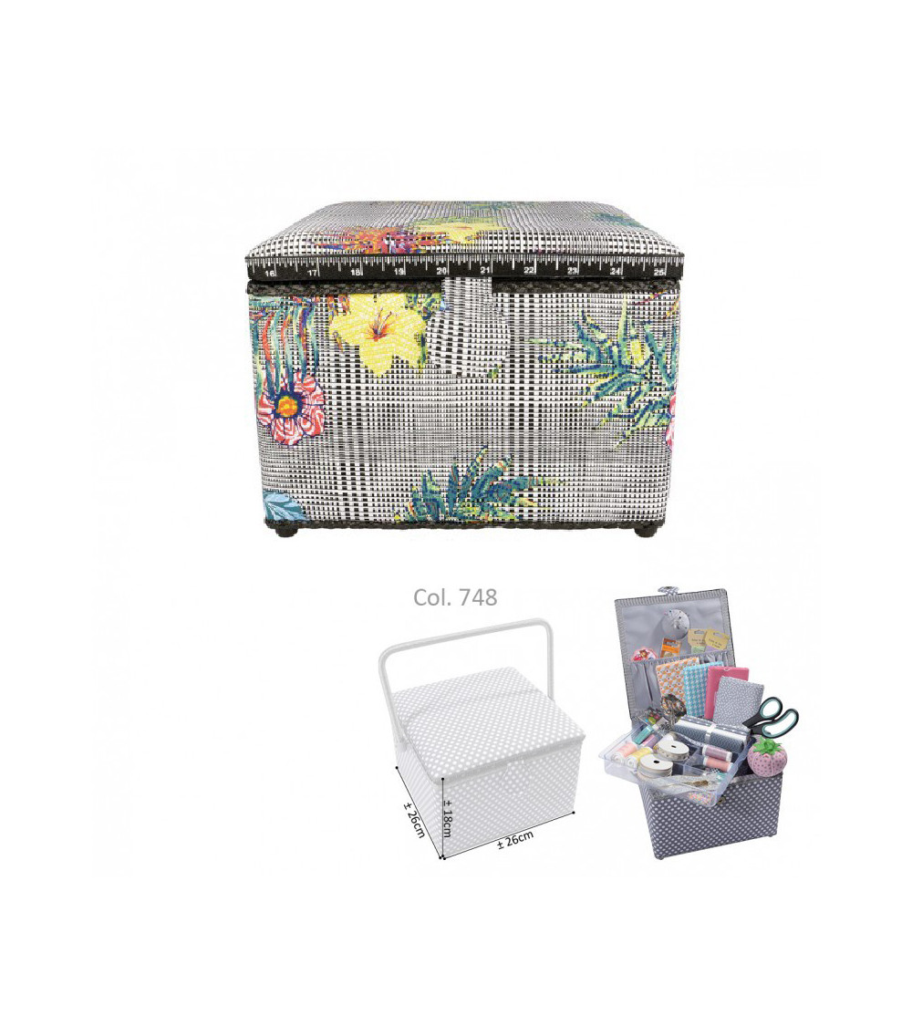 Petite boîte à couture carrée L26xH19cm fleurs tropicales Petite boîte à couture carrée L26xH19cm fleurs tropicales