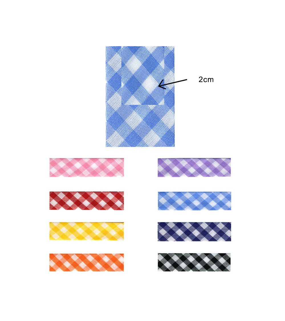 Biais Vichy tissé polyester et coton 20mm au mètre Biais Vichy tissé polyester et coton 20mm au mètre