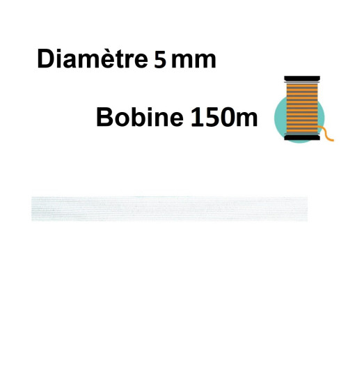 Treccia elastica 5 mm bianca 150 metri Made in France