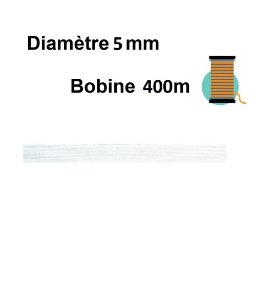 Elastisches Geflecht 5 mm weiß 400 Meter Hergestellt in Frankreich
