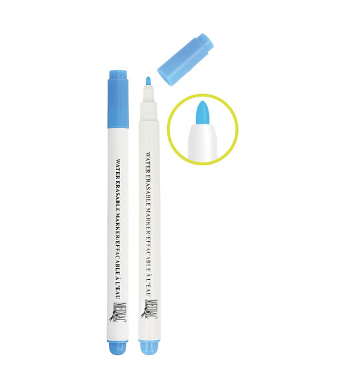 Blauer, mit Wasser löschbarer Stift