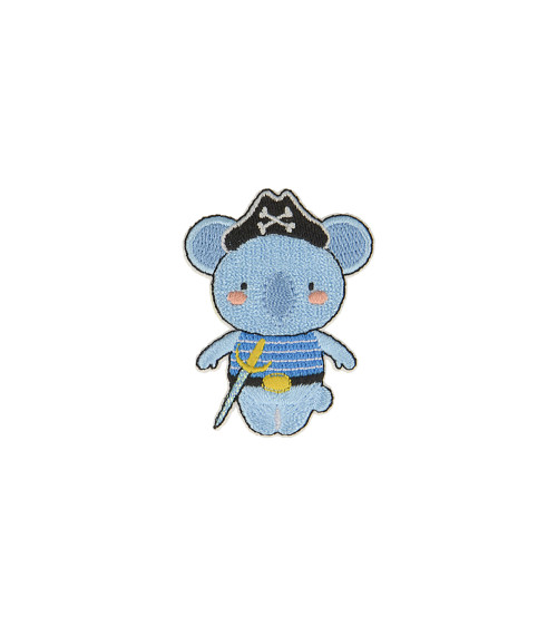 Pirate elephant animal iron-on patch 4cm x 5.3cm