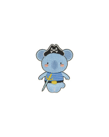 Pirate elephant animal iron-on patch 4cm x 5.3cm