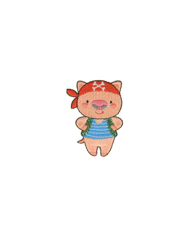 Iron-on patch pirate animals pig 3.7cm x 4.9cm