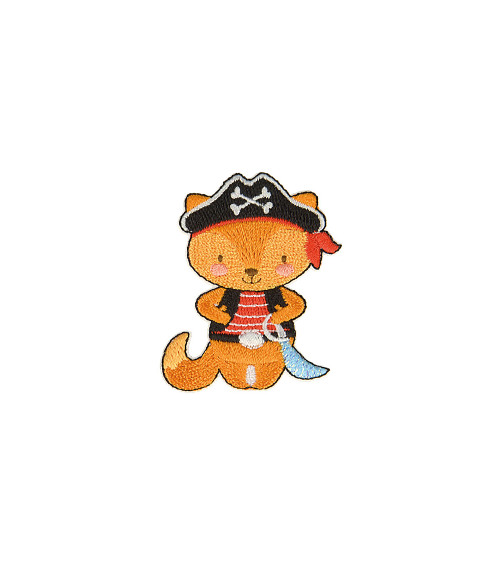 Pirate fox animal iron-on patch 2.1cm x 4.6cm