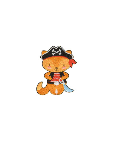 Pirate fox animal iron-on patch 2.1cm x 4.6cm