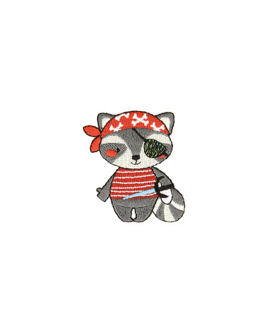 Pirate raccoon animal iron-on patch 2.3cm x 4.2cm