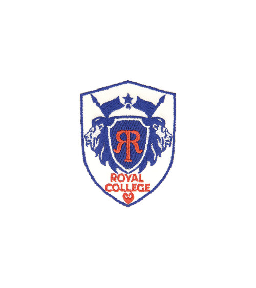 Royal college iron-on patch blue/white 4.6cm x 6cm