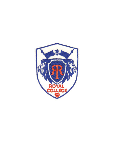 Royal college iron-on patch blue/white 4.6cm x 6cm