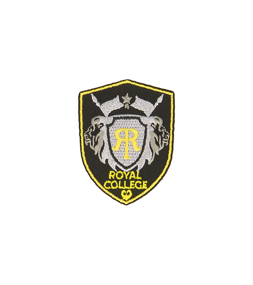 Royal college iron-on patch black/yellow 4.6cm x 6cm