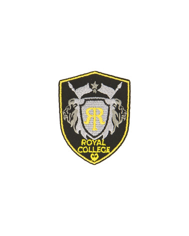 Royal college iron-on patch black/yellow 4.6cm x 6cm