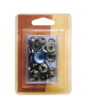 8 boutons pression 15mm noirs et outil