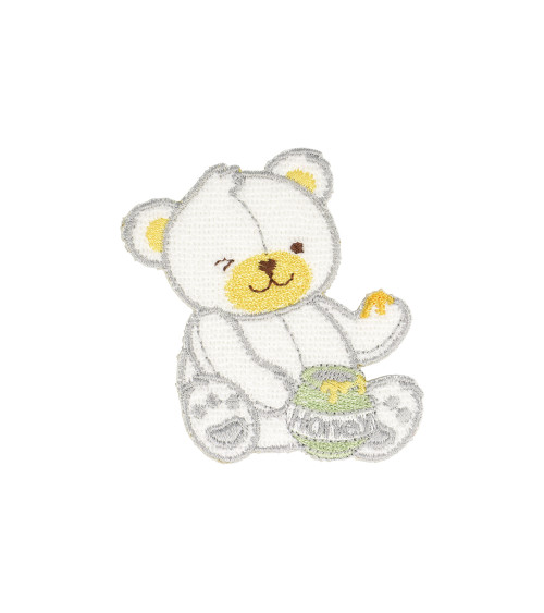 Ecusson thermocollant Peluche ourson blanc 6,5x6,5cm