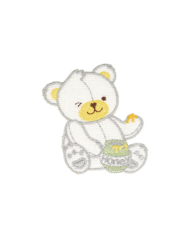 Aufnäher zum Aufbügeln, weißer Teddybär, 6,5 x 6,5 cm