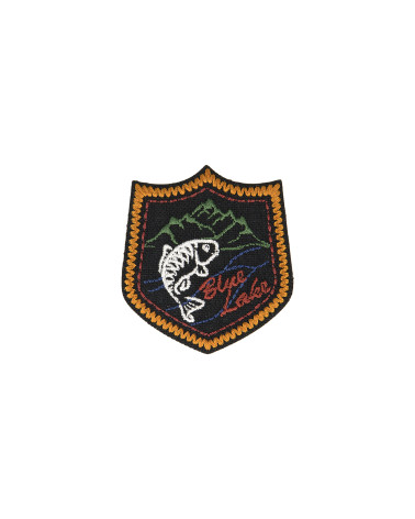 BLUE LAKE iron-on patch fish black background 5x5cm