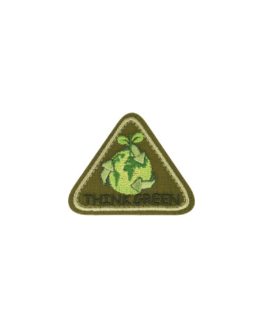 Ecusson thermocollant triangle THINK GREEN kaki 4x6cm