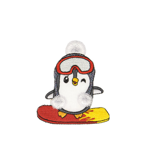 Penguin ski iron-on patch 7x7cm
