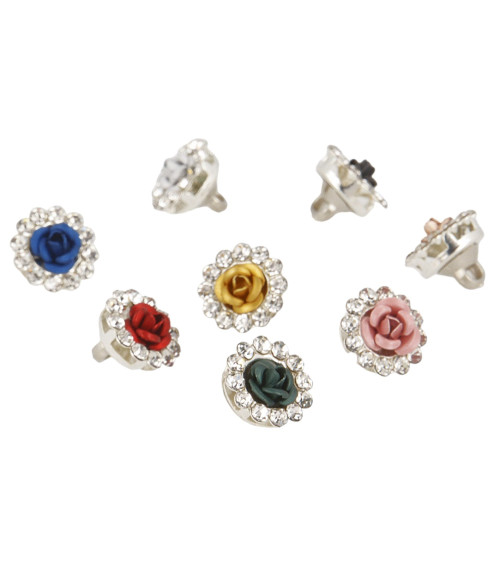 Bouton rose strass 12mm