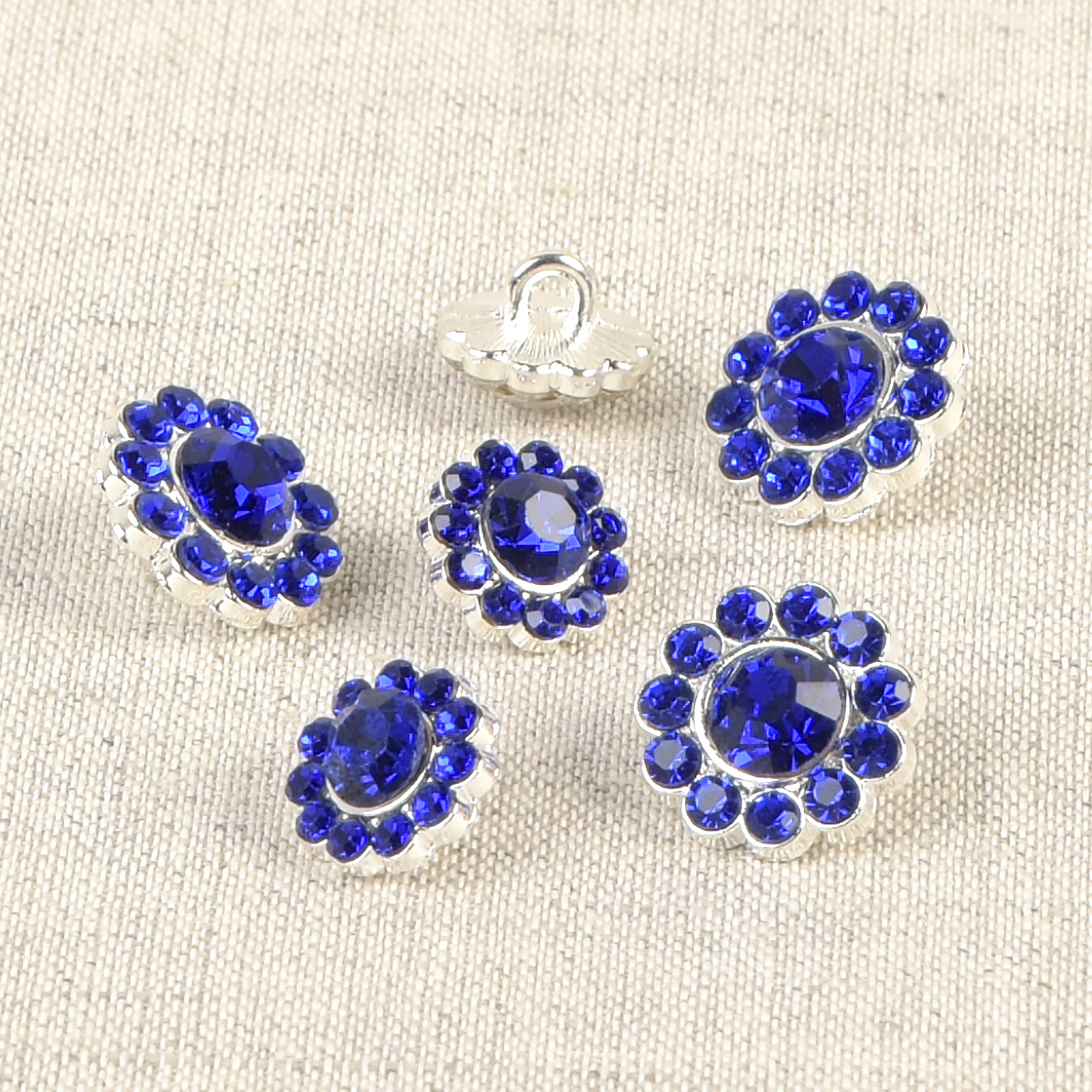 10 Boutons Acrylique Strass Bleu Foncé - 2 Trous, Diamètre 10 Mm - Lot Pour Couture